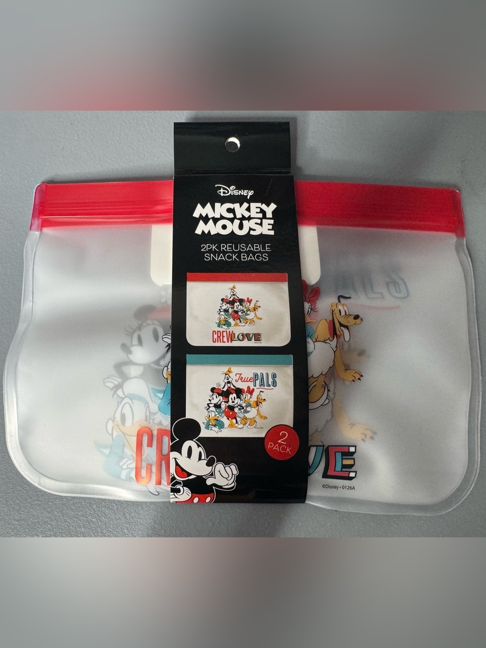 Disney Mickey Mouse Clear Reusable Snack Bags with Red Zipper - 2 Pack travel